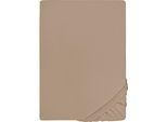 Spannbettlaken BIBERNA "THEA Baumwoll-Jersey mit Elasthan, 160 g/m²", braun (macciato), 1 Stk., Jersey-Elasthan, 120-130x200-220 25cm, Jersey-Elasthan, Obermaterial: 97% Baumwolle, 3% Elasthan, Bettlaken, Spannbettlaken, Bettlaken für Matratzen bis 25 cm Höhe, pflegeleicht, bügelfrei