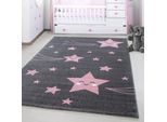 Kinderteppich AYYILDIZ TEPPICHE "Kids 610, auch in rund erhältlich" Gr. 3, pink (pink, grau), B:120cm H:12mm L:170cm, Kunstfaser, Teppiche, Kinderteppich, auch in rund, Motiv Sterne, Kurzflor