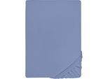 Spannbettlaken BIBERNA "THEA Baumwoll-Jersey mit Elasthan, 160 g/m²", blau, 1 Stk., Jersey-Elasthan, 90-100x190-220 25cm, Jersey-Elasthan, Obermaterial: 97% Baumwolle, 3% Elasthan, Bettlaken, Spannbettlaken, Bettlaken für Matratzen bis 25 cm Höhe, pflegeleicht, bügelfrei
