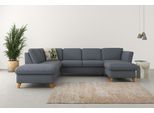 Wohnlandschaft HOME AFFAIRE "Trelleborg U-Form", blau (blaugrau), B:307cm H:86cm T:213cm, 100% Polyester, Sofas, Wohnlandschaft, Federkern-Polsterung, wahlweise mit Schlaffunktion und Stauraum