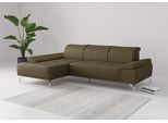 Ecksofa OTTO HOME "Caluna", grün (olive), B:280cm H:81cm T:174cm, Sofas, Ecksofa, Inkl.Sitztiefenverstellung, wahlweise mit Kopf- und Armteilverstellung