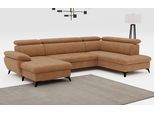 Wohnlandschaft COTTA "Hudson U-Form, B: 324 cm", braun (cognac), B:324cm T:207cm, Sofas, Wohnlandschaft, mit Kopfteilverstellung, optional Schlaffunktion & Bettkasten