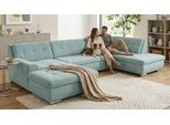 Wohnlandschaft OTTO HOME "Torrnby 360 x 201 cm, mit Steppungen, modern & stabil", beige (mint), Sofas, B/H/T: 360cm x 83cm x 201cm, Chenille-Optik, Recamiere rechts, Mit Bettfunktion, 100% Polyester, Wohnlandschaft, mit Schlaffunktion, U-Form, aus Pet Friendly Bezug, B:360cm H:83cm T:201cm