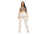 Missy Empire Damesbroek met vetersluiting en hoge taille (Zand)