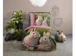 Kinderbettwäsche "Izzy", bunt (grün), B/L: 135cm x 200cm, 1 Stk., 1 Stk., Microfaser, B/L: 80cm x 80cm, 2, Microfaser, Obermaterial: 100% Polyester, PURE LUXURY COLLECTION, Bettwäsche, Mikrofaser, 135x200, 2 Teilig, Wendeoptik, Kind, Mädchen, Kaninchen