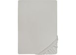 Spannbettlaken BIBERNA "THEA Baumwoll-Jersey mit Elasthan, 160 g/m²", grau (sturmgrau), 1 Stk., Jersey-Elasthan, 120-130x200-220 25cm, Jersey-Elasthan, Obermaterial: 97% Baumwolle, 3% Elasthan, Bettlaken, Spannbettlaken, Bettlaken für Matratzen bis 25 cm Höhe, pflegeleicht, bügelfrei