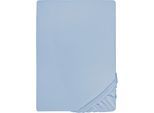 Spannbettlaken BIBERNA "THEA Baumwoll-Jersey mit Elasthan, 160 g/m²", blau (eisblau), 1 Stk., Jersey-Elasthan, 180-200x200-220 25cm, Jersey-Elasthan, Obermaterial: 97% Baumwolle, 3% Elasthan, Bettlaken, Spannbettlaken, Bettlaken für Matratzen bis 25 cm Höhe, pflegeleicht, bügelfrei
