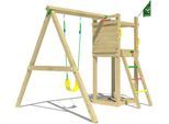 Spielturm JUNGLE GYM "Perch", braun (grün), Spieltürme, KinderB:226cm H:232cm T:274cm, Holzwerkstoff, Spielanlage mit Schaukel und Rutschstange, B:226cm H:232cm T:274cm