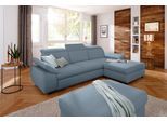 Ecksofa OTTO HOME "Mauritius L-Form", blau (hellblau), B:287cm T:178cm, Struktur fein (100% Polyester);Luxus-Microfaser Lederoptik (100% Polyester);Soft clean (98% Polyester, 2% Polyamid), Sofas, Ecksofa, mit Kopfteil- und Armlehnverstellung, Schlaffunktion & Bettkasten