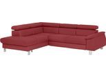 Ecksofa COTTA "Komaris L-Form, B: 249 cm", rot, Sofas, Kinder, B/H/T: 249cm x 72cm x 100cm, Leder PAMPAS, Ottomane links,mit Bettfunktion,mit Bettkasten,ohne RGB-LED-Beleuchtung,mit Kopfteilverstellung, Microfaser PRIMABELLE (100% Polyester);Kunstleder SOFTLUX;Feinstruktur (100% Polyester);Kunstleder SOFTLUX/Struktur (100% Polyester);NaturLEDER, Ecksofa, mit Kopfteilverstellung, optional Schlaffun
