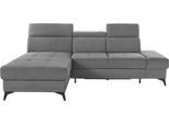 Ecksofa OTTO HOME "Cardiz L-Form", grau, B:246cm H:83cm T:173cm, Webstoff (100% Polyester);Luxus-Microfaser Paris (90% Polyester/10% Polyamid);Struktur fein (100% Polyester);Samtoptik (100% Polyester), Sofas, Ecksofa, inkl.Kopfteilverstellung und Federkern wahlweise mit Schlaffunktion