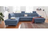 Wohnlandschaft SIT & MORE "Cardoso U-Form", blau, B:324cm H:90cm T:90cm, Luxus-Microfaser 1 (100% Polyester);Luxus-Microfaser 2 (100% Polyester);Luxus-Microfaser ALTARA NUBUCK (100% Polyester), Sofas, Wohnlandschaft, mit Federkern und Kopfstützen, mit Schlaffunktion und Relaxfunktion