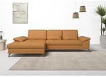 Ecksofa OTTO HOME "Costello L-Form, B: 301cm, Sitztiefen & Armteilverstellung, Federkern", gelb (curry), B:301cm H:89cm T:176cm, Luxus-Microfaser (90% Polyester, 10% Polyamid);Samtoptik (100% Polyester), Sofas, Ecksofa, 3 Nierenkissen, optional Schlaffunktion & Bettkasten