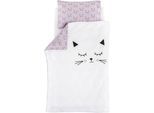 Babybettwäsche TRÄUMELAND "kuschelweiche Bettwäsche Schmusekatze", weiß (weiß, flieder), B/L: 100cm x 135cm, 1 Stk., 1 Stk., Jersey, B/L: 60cm x 40cm, 2 Stk., Jersey, Obermaterial: 100% Baumwolle, Bettwäsche