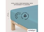 Spannbettlaken SCHLAFGUT "PREMIUM Mako-Zwirn-Jersey, 220 g/m², 95% Bio-Baumwolle, 5% Elasthan", blau (petrol mid), 1 Stk., Mako-Zwirn-Jersey, 180-200x200-220 30cm, Mako-Zwirn-Jersey, Obermaterial: 95% Baumwolle, 5% Elasthan, Bettlaken, Spannbettlaken, Bettlaken bis 30 cm Höhe, PREMIUM-Qualität langlebig, perfekter Sitz