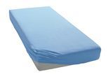 Spannbettlaken ESTELLA "Samt Velours Spannbetttuch", blau (hellblau), L:200cm, Frottee, Obermaterial: 80% Baumwolle, 20% Polyester, Bettlaken, Spannbettlaken, Rundumgummi