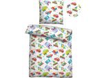 Kinderbettwäsche BIBERNA "Adrian", bunt, B/L: 135cm x 200cm, 1 Stk., 1 Stk., Linon, B/L: 80cm x 80cm, 2 Stk., Linon, Obermaterial: 100% Baumwolle, Bettwäsche, hautfreundlich, kühlend, mit Reißverschluss, ganzjährig einsetzbar