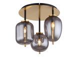 GLOBO LIGHTING Deckenleuchte "BLACKY I", messingfarben matt, 3, Ø 46cm H: 36cm, 1 Stk., Leuchten, Hängeleuchte Messing matt, Rauchglas, 3 Gläser, E14, Deckenleuchte