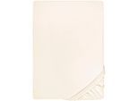 Spannbettlaken BIBERNA "THEA Baumwoll-Jersey mit Elasthan, 160 g/m²", beige (natur), 1 Stk., Jersey-Elasthan, 140-160x200-220 25cm, Jersey-Elasthan, Obermaterial: 97% Baumwolle, 3% Elasthan, Bettlaken, Spannbettlaken, Bettlaken für Matratzen bis 25 cm Höhe, pflegeleicht, bügelfrei