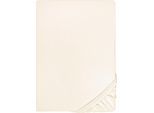 Spannbettlaken BIBERNA "THEA Baumwoll-Jersey mit Elasthan, 160 g/m²", beige (natur), 1 Stk., Jersey-Elasthan, 180-200x200-220 25cm, Jersey-Elasthan, Obermaterial: 97% Baumwolle, 3% Elasthan, Bettlaken, Spannbettlaken, Bettlaken für Matratzen bis 25 cm Höhe, pflegeleicht, bügelfrei