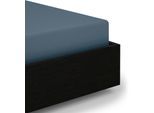 Spannbettlaken HECKETT & LANE "Elementi", blau (maritime, blau), B:140cm L:200cm, Mako-Satin, Obermaterial: 100% Baumwolle, Bettlaken, Spannbettlaken, Laken aus 100% Baumwolle, hochwertiges Mako-Satin, Betttuch ab 90x200