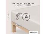 Spannbettlaken SCHLAFGUT "PREMIUM Mako-Zwirn-Jersey, 220 g/m², 95% Bio-Baumwolle, 5% Elasthan", beige (sand light), 1 Stk., Mako-Zwirn-Jersey, 120-130x200-220 30cm, Mako-Zwirn-Jersey, Obermaterial: 95% Baumwolle, 5% Elasthan, Bettlaken, Spannbettlaken, Bettlaken bis 30 cm Höhe, PREMIUM-Qualität langlebig, perfekter Sitz