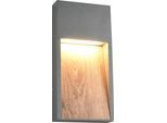 LED Außen-Wandleuchte TRIO LEUCHTEN "SALMON, Outdoor LED Wandlampe 11W 1200 Lm 3000K, Hauswand-Leuchte", braun (anthrazit, holzfarben), B:16,5cm H:33cm T:4,5cm, Leuchten, Garten Wandleuchte IP44, Metall anthrazit + Holzoptik