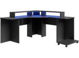 Gamingtisch FORTE "Tezaur", schwarz (schwarz, schwarz), B:160cm H:91,1cm T:160cm, Tische, mit RGB-Beleuchtung, Breite 160 cm