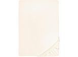 Spannbettlaken BIBERNA "Samy", beige (perlmuttfarben), 1 Stk., Jersey-Elasthan, 90-100x190-220 12cm, Jersey-Elasthan, Obermaterial: 95% Baumwolle, 5% Elasthan, Bettlaken, Spannbettlaken, hochwertiges Jersey-Elasthan für Topper geeignet