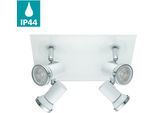 EGLO Deckenspot "TAMARA 1 Deckenstrahler, Stahl und Glas, GU10, IP44, Badezimmerlampe", weiß (chromfarben, weiß), 4, Leuchten, Spot, L24 x B26 cm, weiß, chrom, 4X2,8W inkl., LED Badleuchte