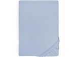Spannbettlaken BIBERNA "THEA Baumwoll-Jersey mit Elasthan, 160 g/m²", blau (eisblau), 1 Stk., Jersey-Elasthan, 140-160x200-220 25cm, Jersey-Elasthan, Obermaterial: 97% Baumwolle, 3% Elasthan, Bettlaken, Spannbettlaken, Bettlaken für Matratzen bis 25 cm Höhe, pflegeleicht, bügelfrei