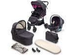 Kombi-Kinderwagen BABYGO "Style - 3in1", Kinder, schwarz (lila), Kinderwagen, inkl. Babyschale mit Adaptern u. Wickeltasche