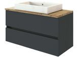 Waschtisch WELLTIME "Livorno", grau (grau, graphit, grafitgrau), B:100cm H:63cm T:48cm, Holzwerkstoff, MDF, Metall, Waschtische, Waschtisch, mit 2 Schubladen, Keramik