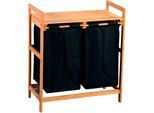 Wäschesortierer KESPER "Wäschesammler", beige (natur, schwarz), B:64cm H:73cm T:33cm, Bambus, Polyester, Wäschesammler, Wäschesortierer, mit 2 Auffangtaschen für Wäsche