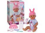 Babypuppe BABY BORN "Eva Click & Play 43 cm", braun (lila), Puppen, Baby, Babypuppe, mit Click-&-Play: Hält Fläschchen und Löffel selbst - ohne Batterien