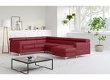 Wohnlandschaft COTTA "Sammy U-Form, B: 304 cm", rot, Sofas, B/H/T: 304cm x 74cm x 240cm, Leder PAMPAS, Recamiere rechts, Mit Kopfteilverstellung,Mit Bettfunktion und Bettkasten, NaturLEDER, die Rückseite ist mit schwarzem und die Liegefläche der Bettfunktion ist mit beigem Spannstoff bezogen, Wohnlandschaft, Kopfteilverstellung, optional Schlaffunktion & Bettkasten, B:304cm H:74cm T:240cm