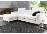 Ecksofa COTTA "Sammy L-Form", weiß, Sofas, B/H/T: 226cm x 92cm x 105cm, Leder PAMPAS, Recamiere links, ohne Bettfunktion,mit Kopfteilverstellung, Microfaser PRIMABELLE (100% Polyester);NaturLEDER in Sitz und Rücken/Kunstleder im Korpus;NaturLEDER (echtes Rindsleder), Rückseite mit Spannstoff bezogen, Ecksofa, mit Kopfteilverstellung, wahlweise mit Schlaffunktion, B:226cm H:92cm T:105cm