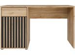 Schreibtisch FORTE "Soft Close und Vollauszug, viel Stauraum, in 2 Farben erhältlich", braun (mauvella eiche, schwarz, mauvella eiche, mauvella eiche), B:130cm H:76cm T:60cm, Tische, Schreibtisch