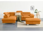 Ecksofa COTTA "Driver L-Form, B: 265 cm", gelb (amber), Sofas, B/H/T: 268cm x 73cm x 214cm, Leder PAMPAS, Ottomane links,mit Kopfteilverstellung,ohne Bettfunktion und Bettkasten, Kunstleder SOFTLUX;LEDER BEEFY (ein abgedecktes Spalt-Rindsleder) im Sitz und Rücken (Korpus in Kunstleder);Luxus-Kunstleder;Leder Pampas (echtes Rindsleder) im Sitz und Rücken (Rückseite mit Spannstoff bezogen), Ecksofa,