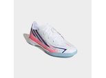 Fußballschuh ADIDAS PERFORMANCE "F50 HYPERFAST LEAGUE KIDS, HALLENBÖDEN", Mädchen, Gr. 33, cloud weiß, solar lila, solar turbo, Synthetik, Textil, Schuhe Fußballschuh, für Hallenboden, für Jugendliche & Kinder