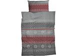 Bettwäsche CASATEX "Moldau", rot (silber, rot), B/L: 135cm x 200cm, 1 Stk., 1 Stk., Biber, B/L: 80cm x 80cm, 2 Stk., Biber, Obermaterial: 100% Baumwolle, Bettwäsche, Bettwäsche, norwegisches Muster, Schneekristalle, rustikales und elegantes Design