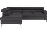 Ecksofa COTTA "Sammy L-Form", schwarz, Sofas, B/H/T: 239cm x 74cm x 207cm, Leder PAMPAS, Ottomane links,mit Bettfunktion,mit Kopfteilverstellung, Microfaser Primabelle (100% Polyester);Die Rückseite und die Liegefläche der Bettfunktion in NaturLEDER ist mit schwarzem Spannstoff bezogen, Ecksofa, mit Kopfteilverstellung, wahlweise mit Schlaffunktion & Bettkasten, B:239cm H:74cm T:207cm