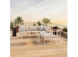 Beldano , Grau, Beige , Holz, Metall, Textil , Akazie , massiv , Füllung: Polyester,Polyester , L-Form , 228x218 cm , wetterfest ,