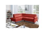 Livetastic , Rot , Textil, Leder , Echtleder , Rindleder , Buche , Ottomane links, L-Form , 244x199 cm , Made in EU , Bettkasten erhältlich, Lederauswahl, Bettfunktion erhältlich, Rücken echt ,