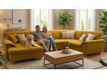 Wohnlandschaft OTTO HOME "Egedal 344 x 214 cm, auch mit Schlaffunktion & Bettkasten, Holzfüße", gelb (gold), B:344cm H:81cm T:214cm, 90% Polyester, 10% Nylon, Sofas, Wohnlandschaft, Kopfteile verstellbar, U-Form, aus Pet Friendly Cord