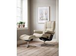 Relaxsessel STRESSLESS "Mayfair", beige (cream batick), B:83cm H:102cm T:74cm, Leder BATICK: BATICK ist ein leicht korrigiertes, durchgefärbtes und genarbtes Möbelleder, bei dem die meisten Unebenheiten und Spuren in der Regel entfernt wurden., Sessel, Relaxsessel, mit Hocker, mit Cross Base, Größe S, M & L, Holzakzent Schwarz