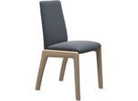 Polsterstuhl STRESSLESS "Laurel", blau (atlantic blau batick, eiche natur), B:57cm H:92cm T:59cm, Leder BATICK: BATICK ist ein leicht korrigiertes, durchgefärbtes und genarbtes Möbelleder, bei dem die meisten Unebenheiten und Spuren in der Regel entfernt wurden., Stühle, Polsterstuhl, Low Back, Größe M, mit abgerundeten Beinen in Eiche natur