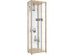 Vitrine FIF MÖBEL "OPTIMA", beige (eichefarben sägerau), B:57,5cm H:172cm T:32cm, Holzwerkstoff, Sicherheitsglas ESG, Schränke, Vitrine, Standvitrine, Vitrinenschrank, Glasvitrine, Sammlervitrine, LED