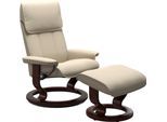 Relaxsessel STRESSLESS "Admiral", beige (cream batick), B:78cm H:98cm T:73cm, Leder BATICK: BATICK ist ein leicht korrigiertes, durchgefärbtes und genarbtes Möbelleder, bei dem die meisten Unebenheiten und Spuren in der Regel entfernt wurden., Sessel, Relaxsessel, mit Classic Base, Größe M & L, Gestell Braun