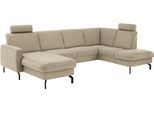 Wohnlandschaft DIE PLANBAR "PP-PF25099, U-Form, Breite 307cm", beige (asina beige), B:307cm H:88cm T:190cm, 94% Polyester, 6% Nylon, Sofas, Wohnlandschaft, Wahlweise mit Kopfstützen, Stauraum und motorischer Vorziehbank
